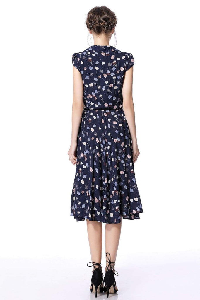 Navy Falling Leaves Vintage Dress