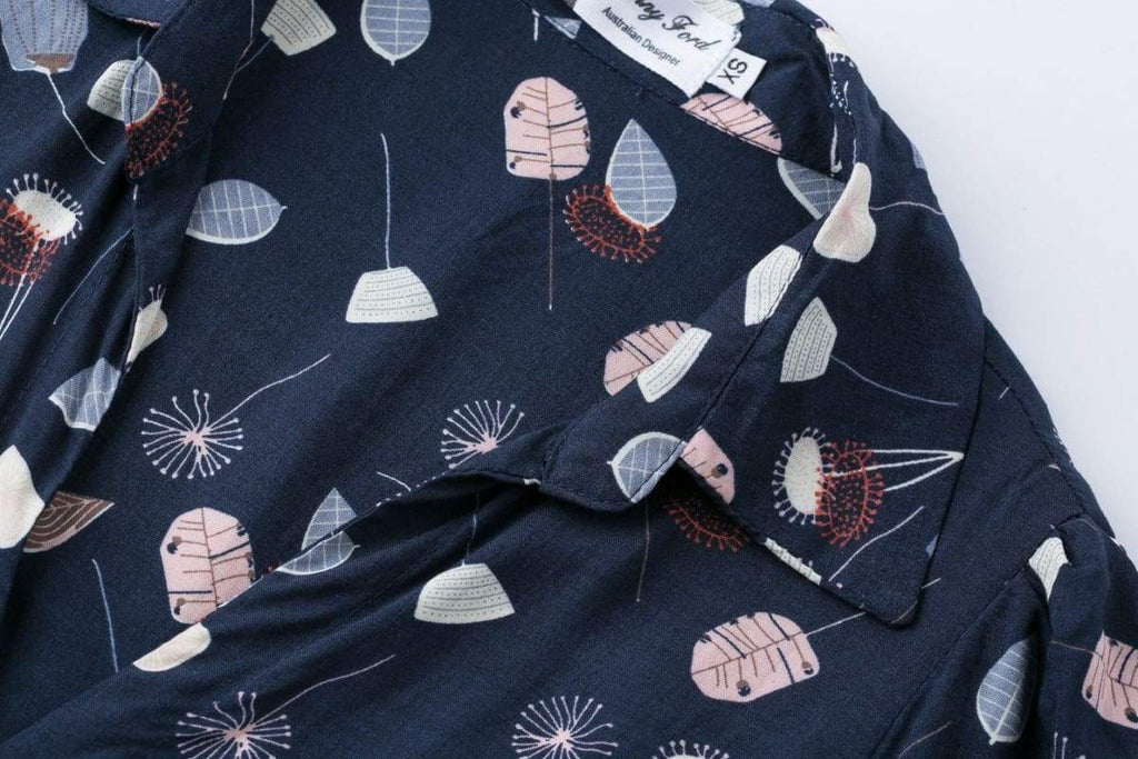 Navy Falling Leaves Vintage Dress